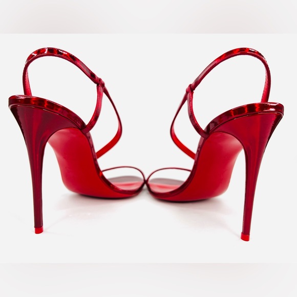 CHRISTIAN LOUBOUTIN Rosalie Metallic Patent Leather Stiletto Sandals Size 38.5 - Picture 12 of 14